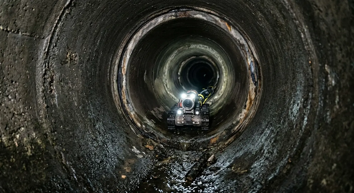 Robotic sewer camera inspecting pipe interior for Drain Snake Service in Woodlawn